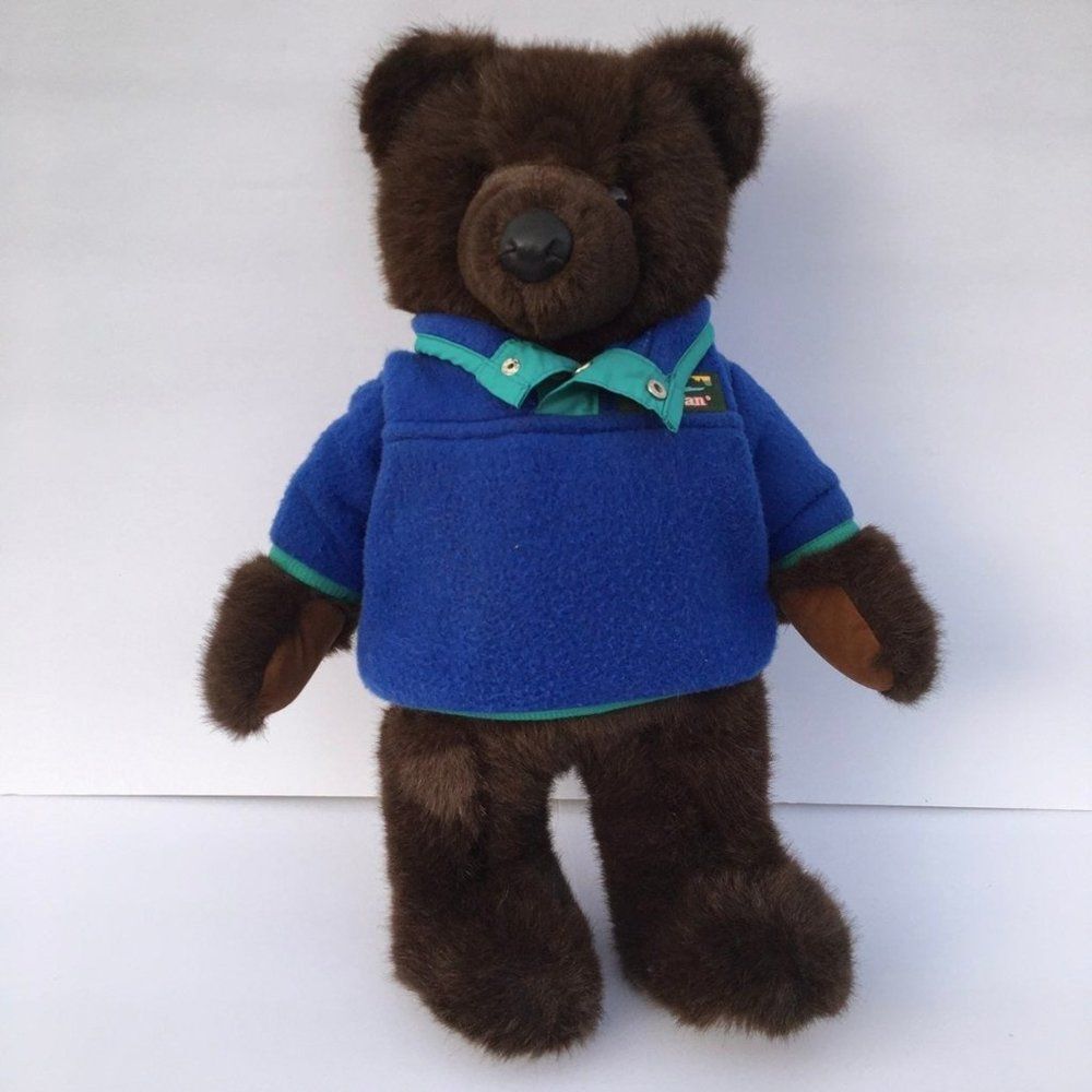 L.L. Bean Brown Plush Bear in Blue and Teal Fleece Jacket